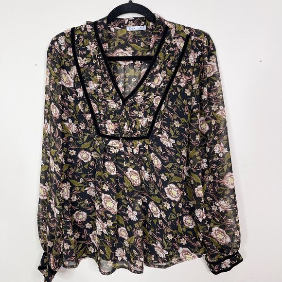 Dex Floral Print Long Sleeve Blouse Black M - Picture 1 of 8